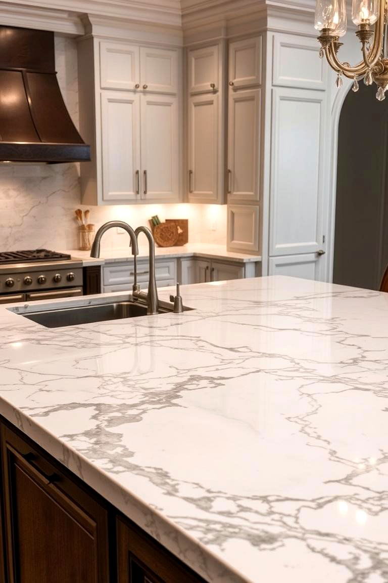 Marble with Bold Veining - 24 Kitchen Countertop Ideas