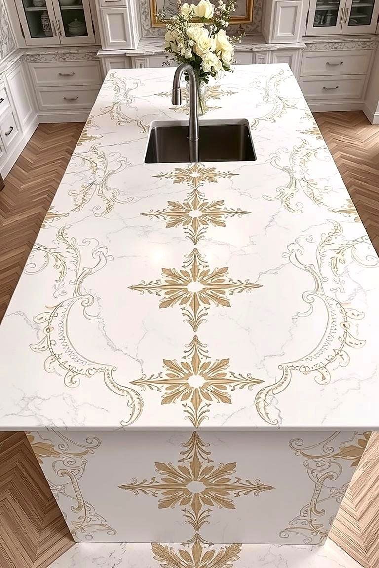 Marble with Custom Inlays - 24 Marble Kitchen Island Ideas