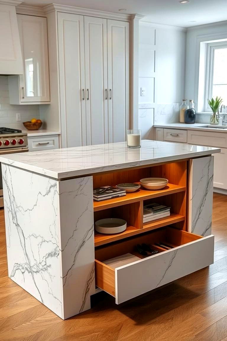 Marble with Hidden Storage - 24 Marble Kitchen Island Ideas
