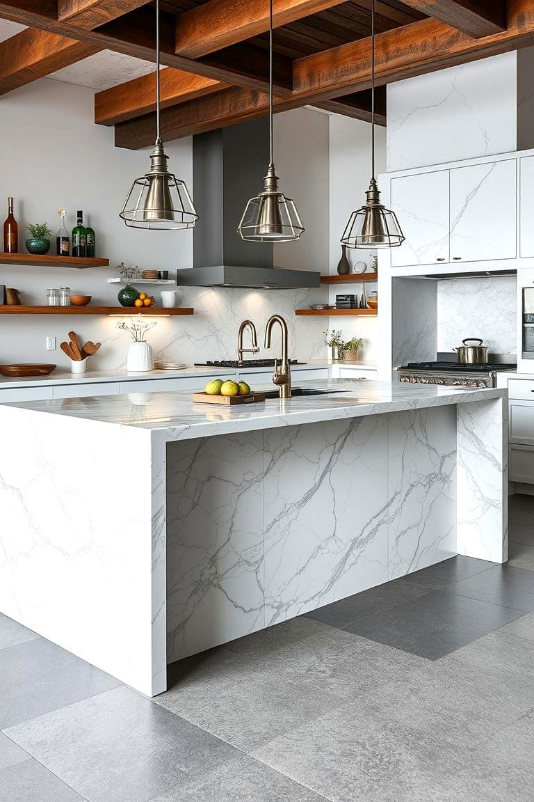 Marble with Industrial Accents - 24 Marble Kitchen Island Ideas