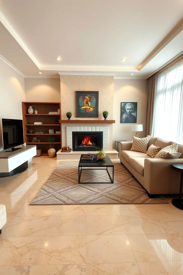 Marble with Radiant Heating for Comfort - 24 Marble Floor Living Room Ideas