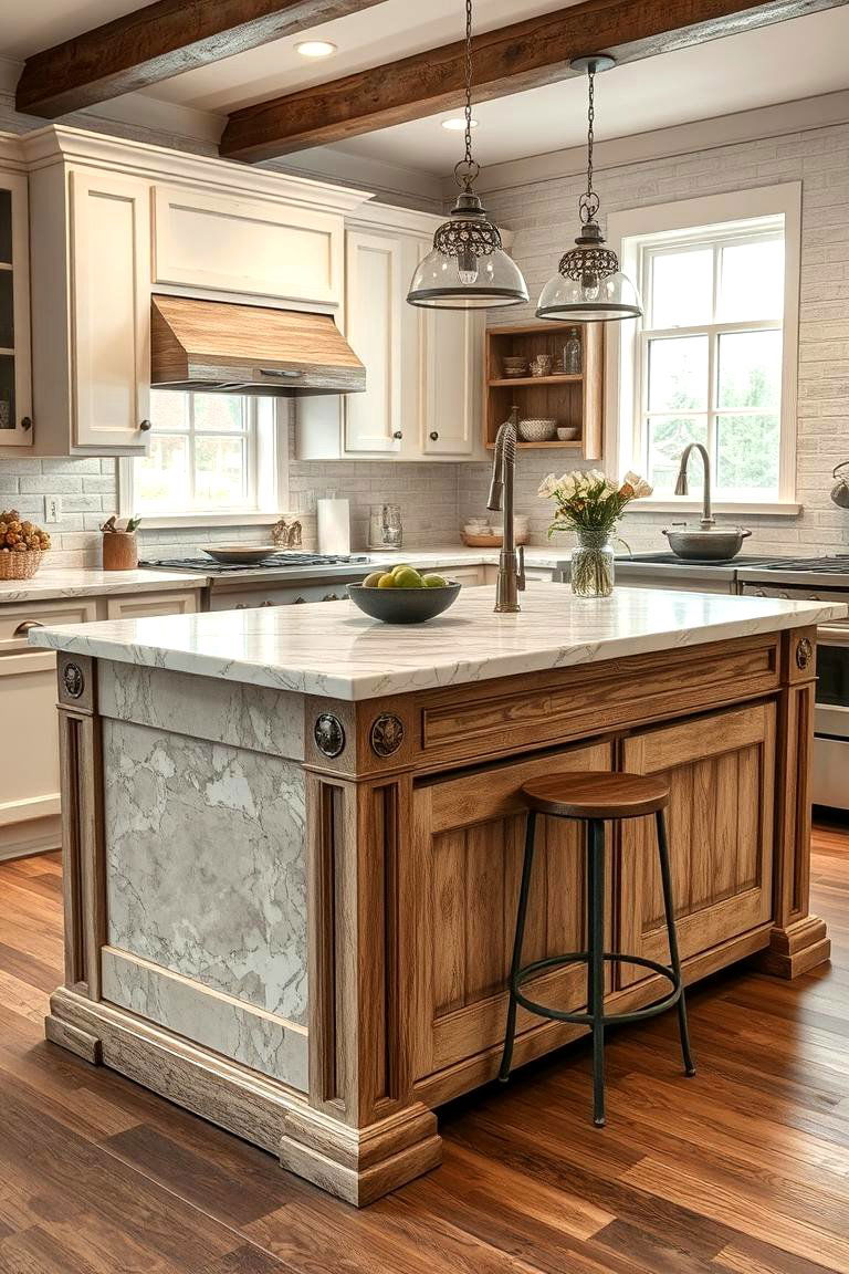Marble with Rustic Charm - 24 Marble Kitchen Island Ideas