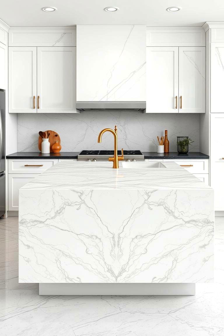 Marble with Unique Veining - 24 Marble Kitchen Island Ideas