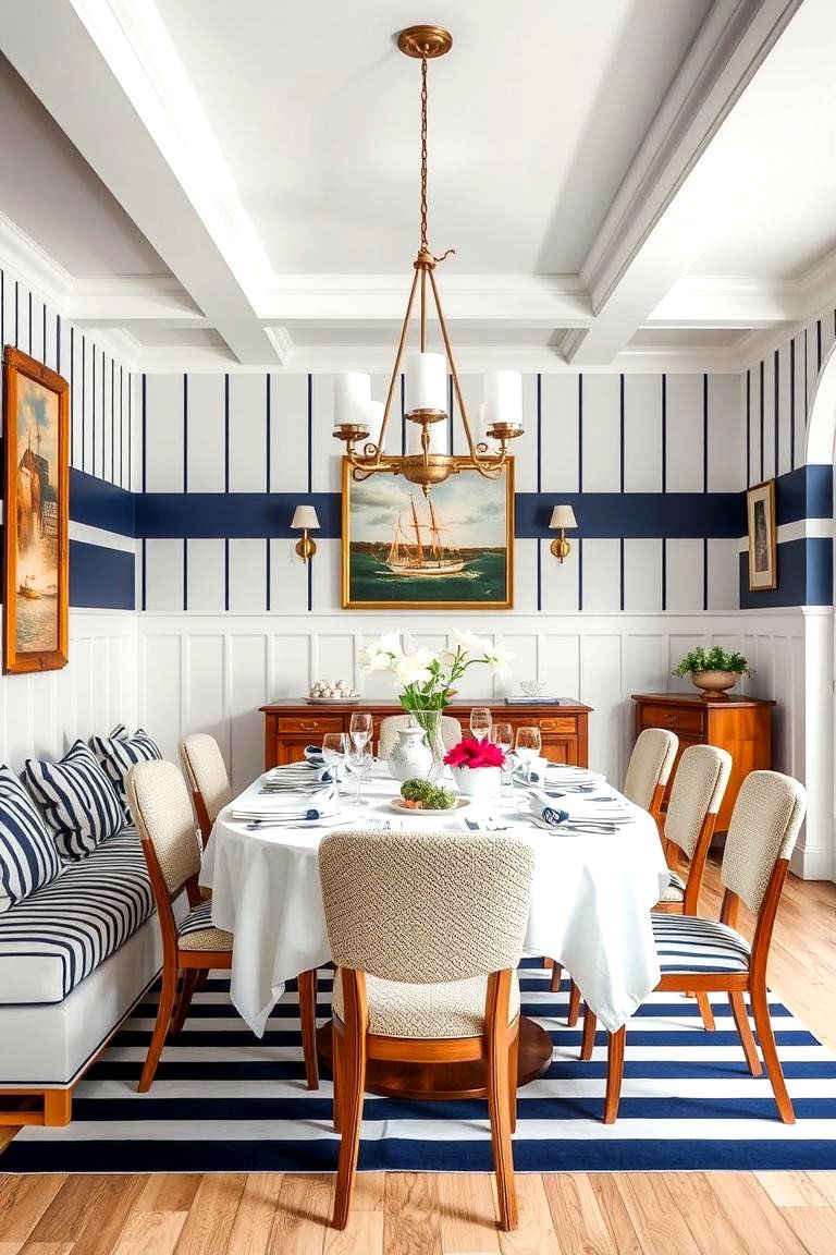 Maritime Stripes and Patterns - 24 Coastal Dining Room Ideas