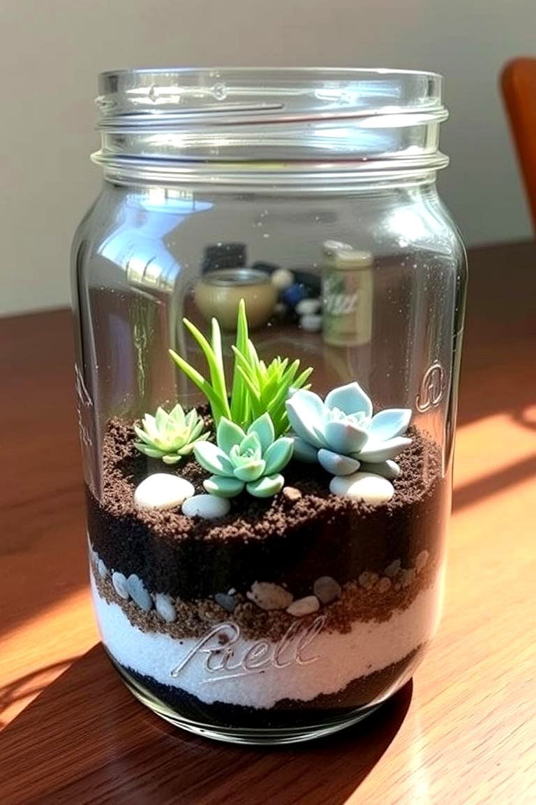 Mason Jar Miniature Garden - 24 Fairy Garden Container Ideas