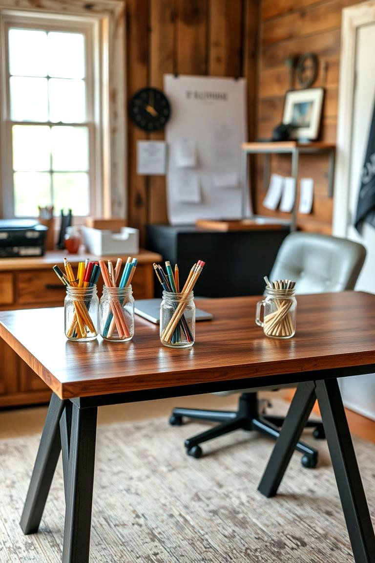 Mason Jar Organizers - 24 Rustic Home Office Ideas
