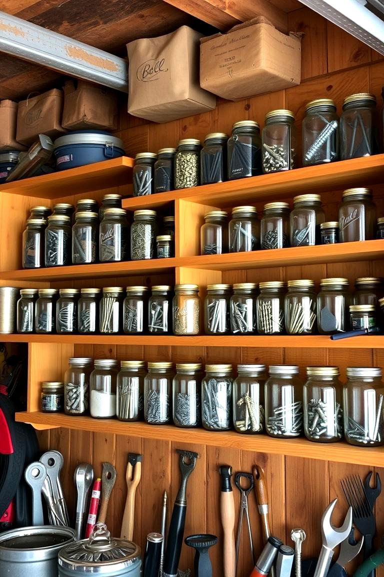Mason Jar Storage - 24 Rustic Garage Ideas
