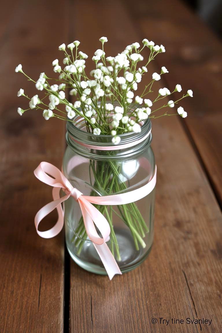Mason Jar with Babys Breath - 24 Baby Shower Centerpiece Ideas