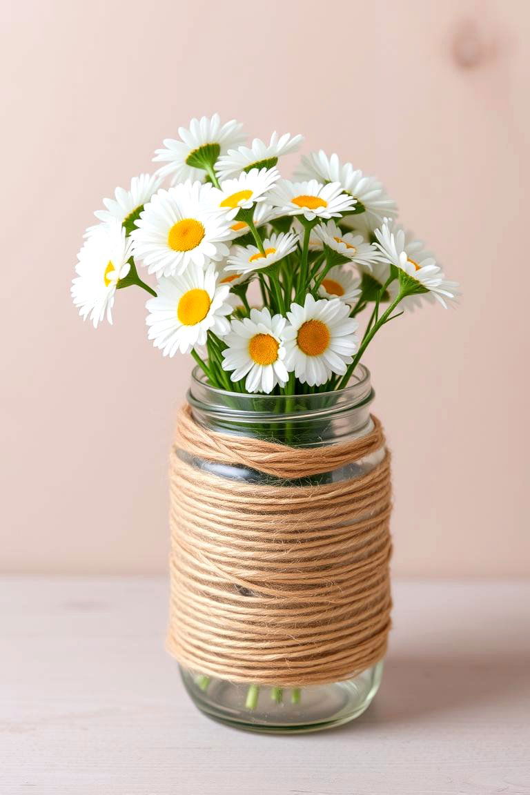 Mason Jars Wrapped in Jute - 24 Rustic Wedding Centerpieces