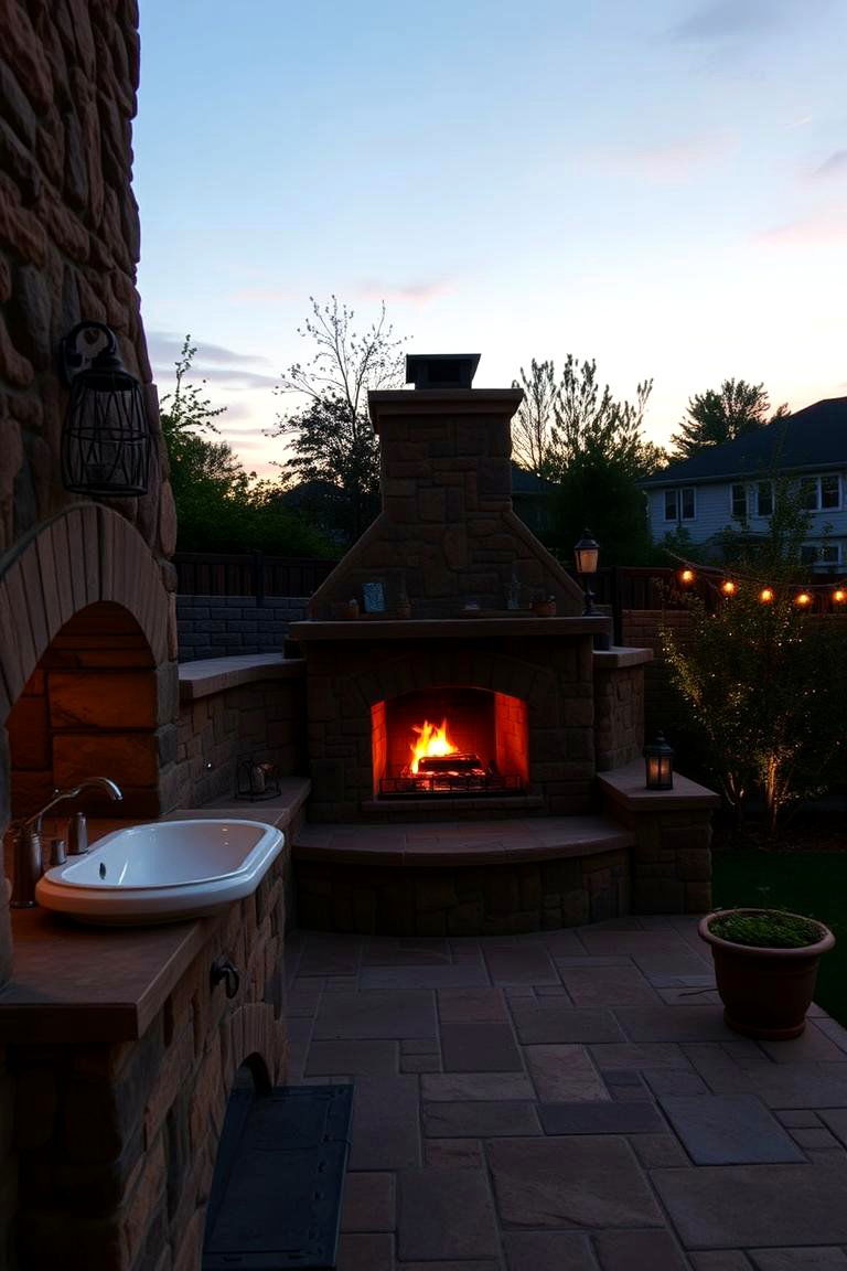 Masonry Fireplace Adjacent Bathroom - 24 Rustic Outdoor Bathroom Ideas