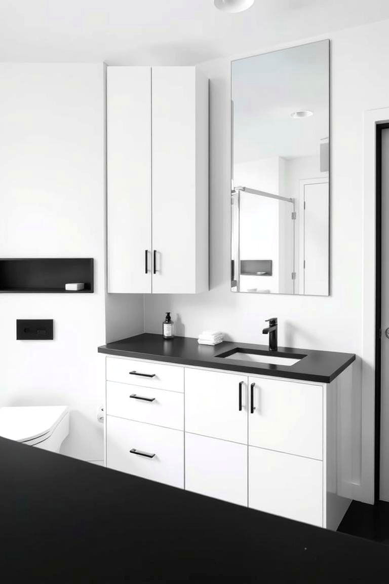 Matte Black Countertop with White Cabinetry - 24 bathroom with black countertops ideas