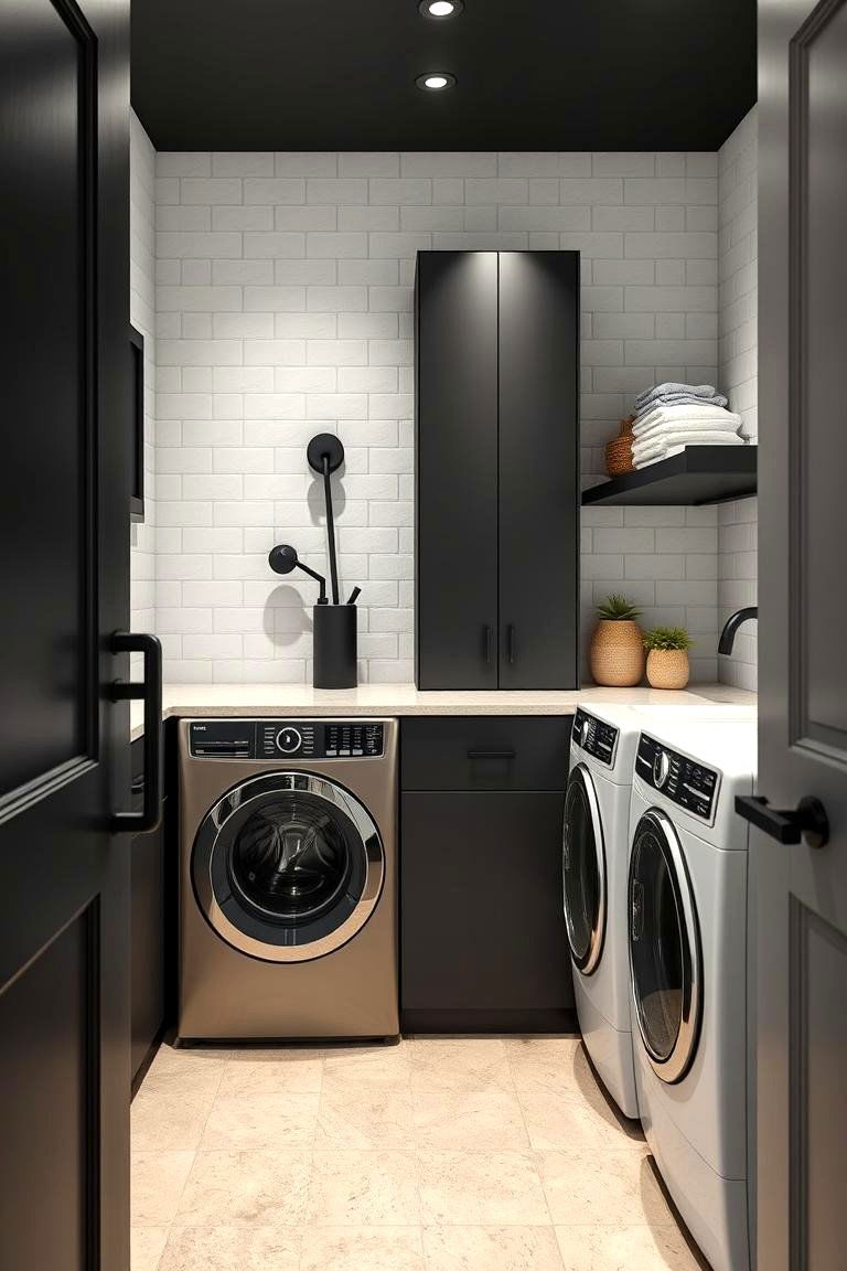 Matte Black Fixtures - 24 black laundry room ideas