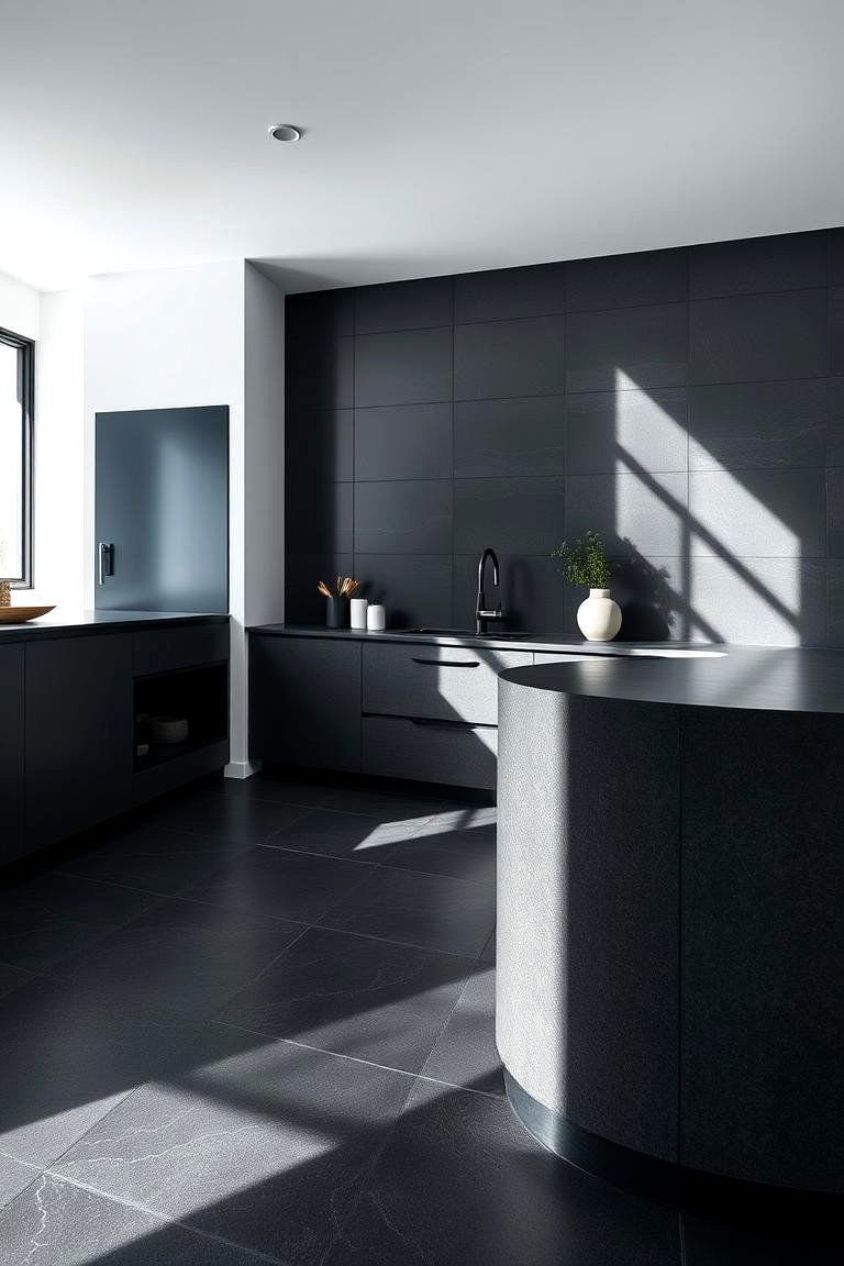 Matte Black Porcelain Tiles - 24 Black Kitchen Floor Ideas