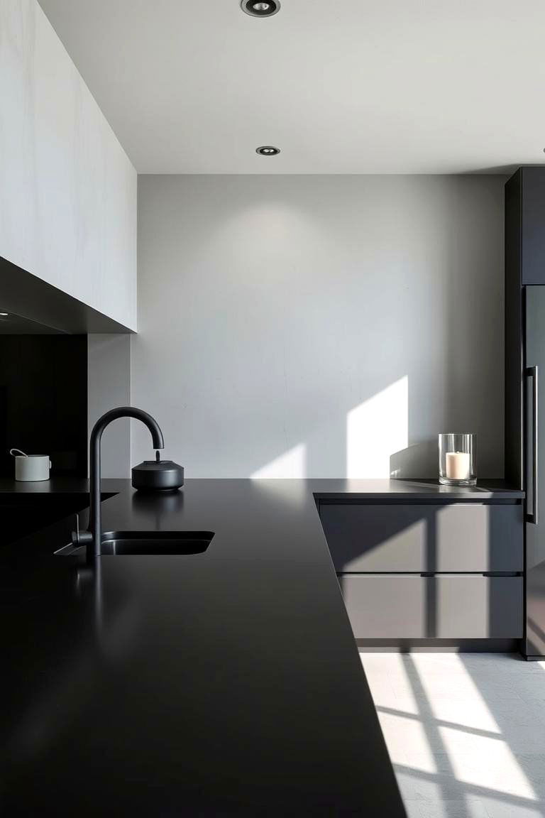 Matte Black Sophistication - 24 Black Kitchen Countertops