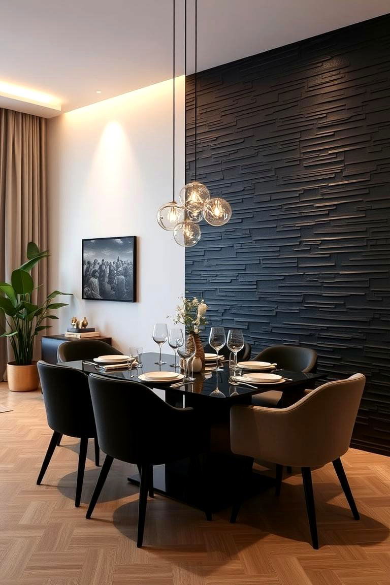 Matte Black Texture Wall - 24 Black Accent Wall Dining Room Ideas