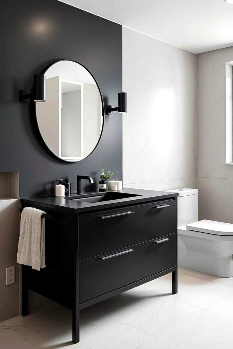 Matte Black Vanity with Contemporary Fixtures - 24 Black Vanity Bathroom Ideas