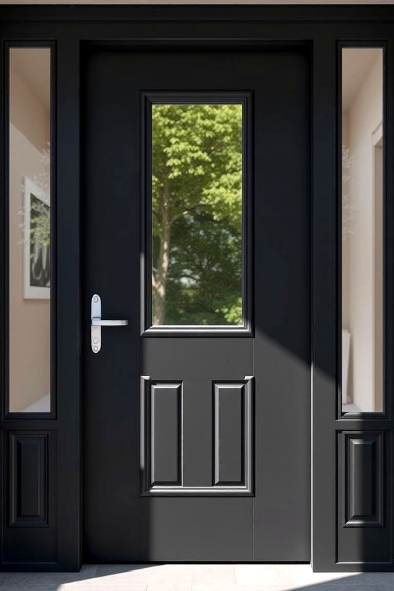 Matte Black with Simple Glass Panel - 24 Black Front Door Ideas