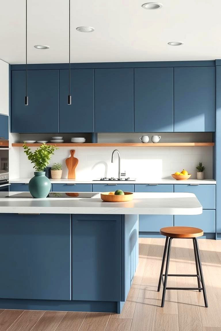 Matte Blue Eco Friendly Island - 24 Blue Kitchen Island Ideas