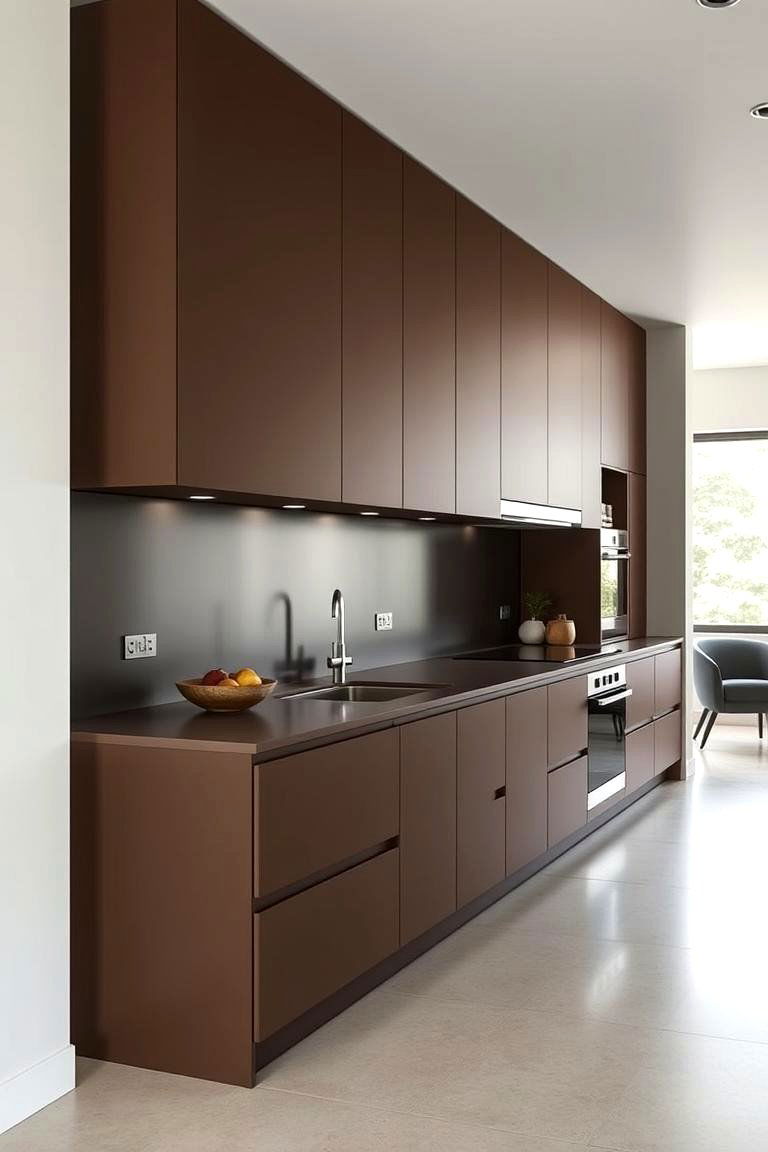 Matte Brown Modern Minimalism - 24 Brown Kitchen Cabinets Ideas