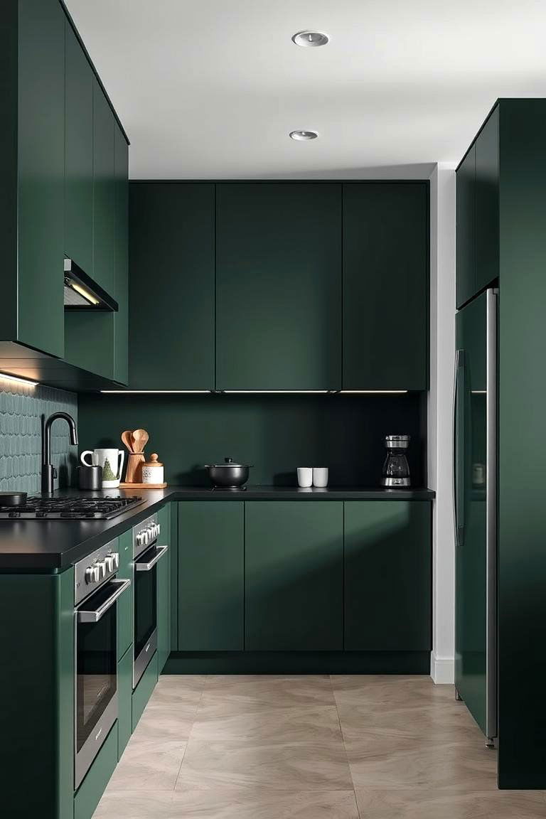 Matte Dark Green for a Modern Touch - 24 Dark Green Kitchen Ideas