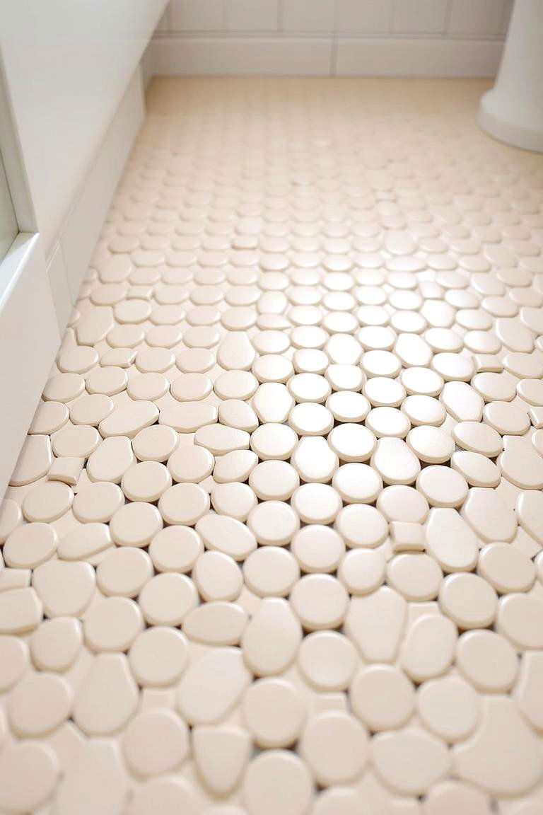 Matte Finish Penny Tiles - 24 Penny Tile Bathroom Floor Ideas
