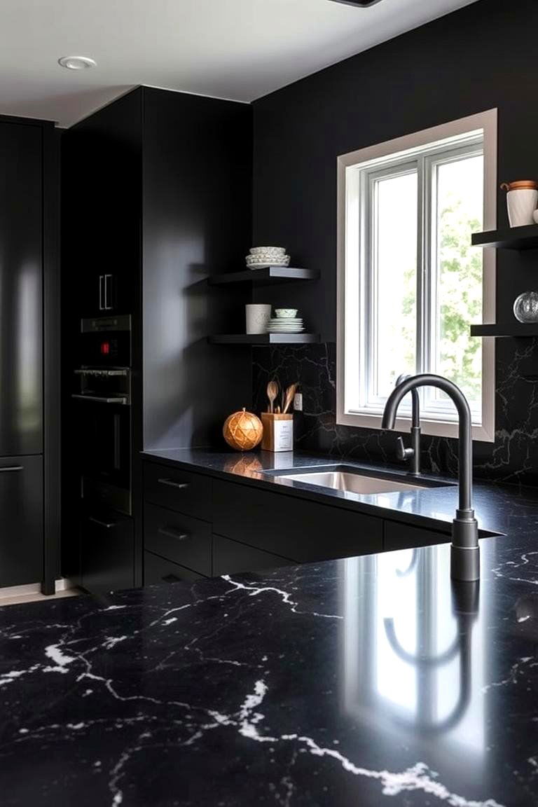 Matte Finish Sophistication - 24 Black Granite Countertops Kitchen Ideas