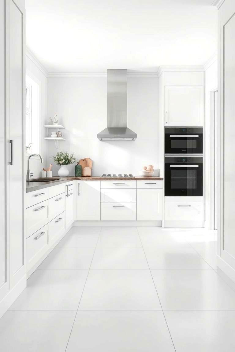 Matte Finish White Tiles - 24 White Kitchen Floor Ideas