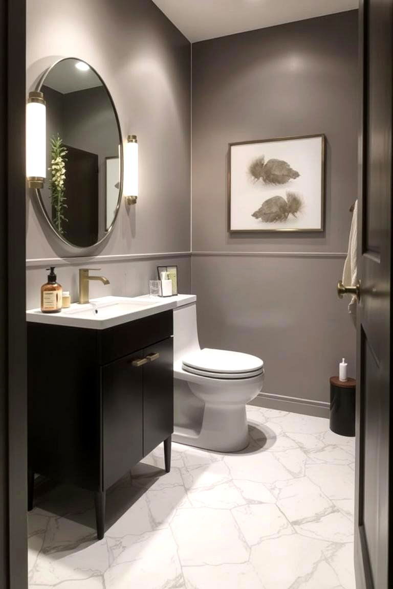 Matte Finishes Contrast - 24 Black and White Powder Room Ideas