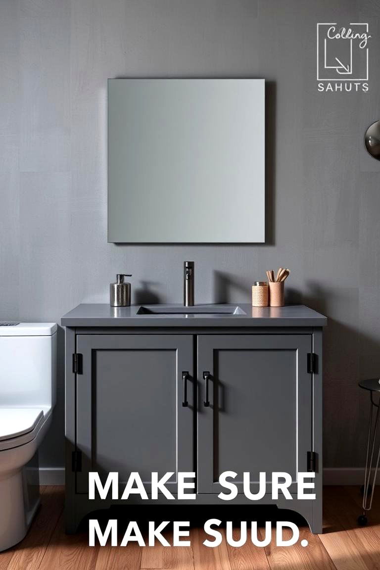 Matte Grey Vanity with Industrial Hardware - 24 Grey Bathroom Vanity Design Ideas