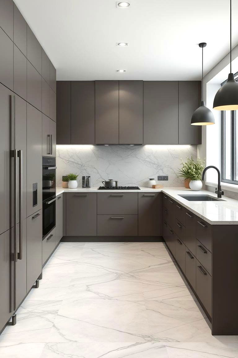 Matte Marble Finish - 24 Marble Kitchen Floor Ideas