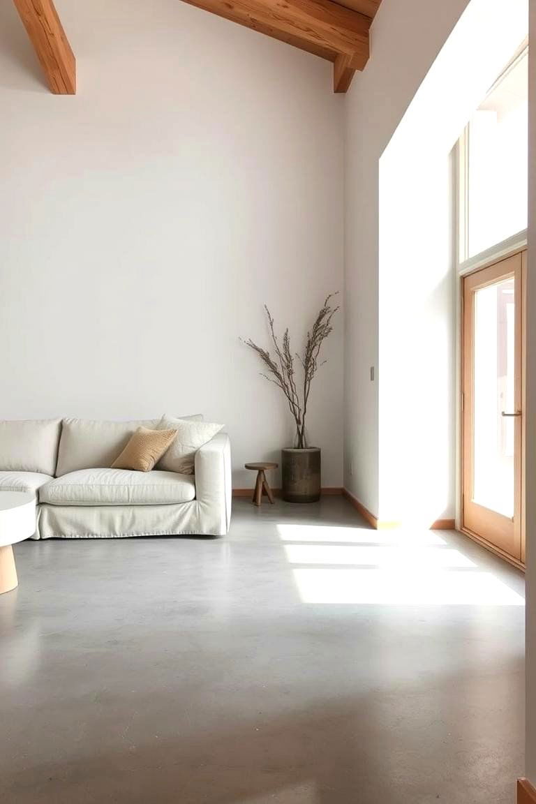Matte Sealed Serenity - 24 Rustic Concrete Floor Living Room Ideas