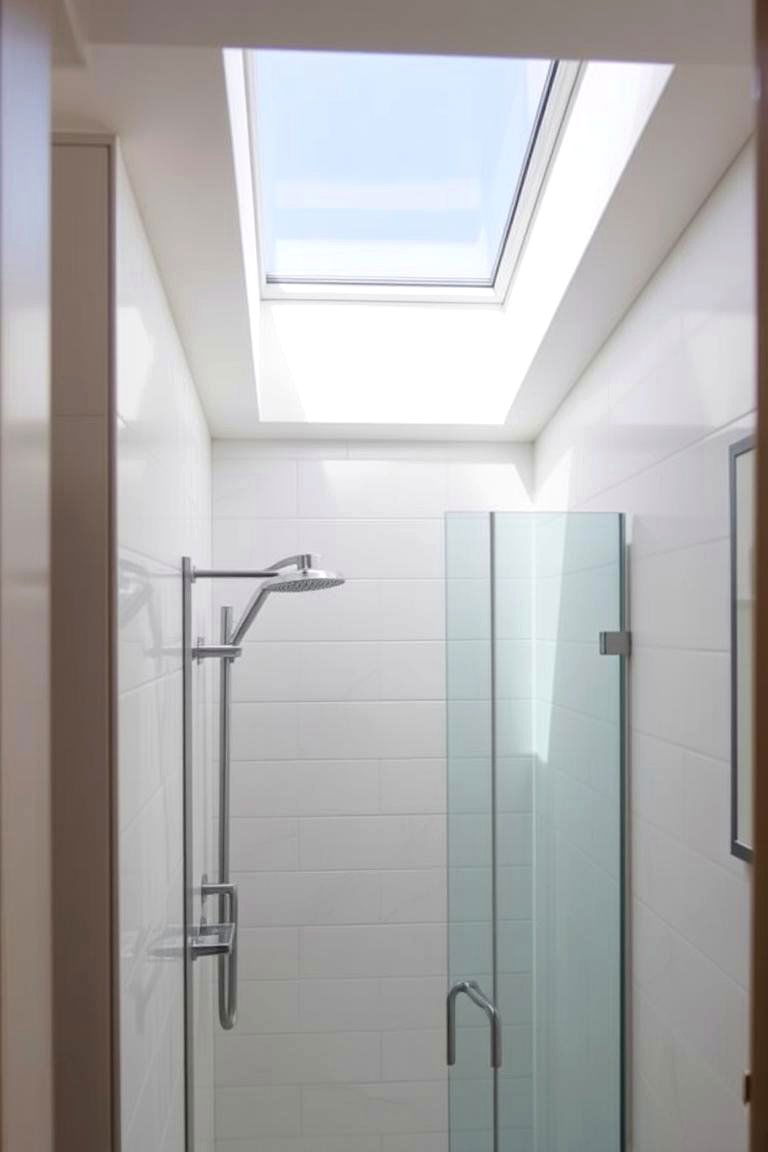 Maximize Light with a Skylight Above - 24 Small Bathroom Walk-in Shower Ideas