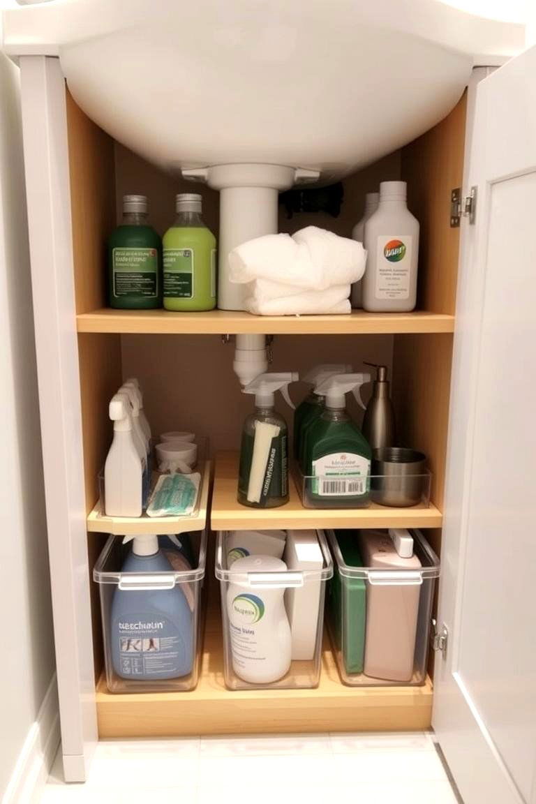 Maximize Under Sink Storage with Pull Out Bins - 24 Bathroom Organization Ideas
