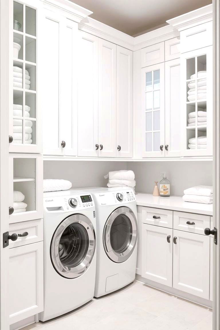 Maximize Vertical Space with Cabinets - 24 White Laundry Room Ideas