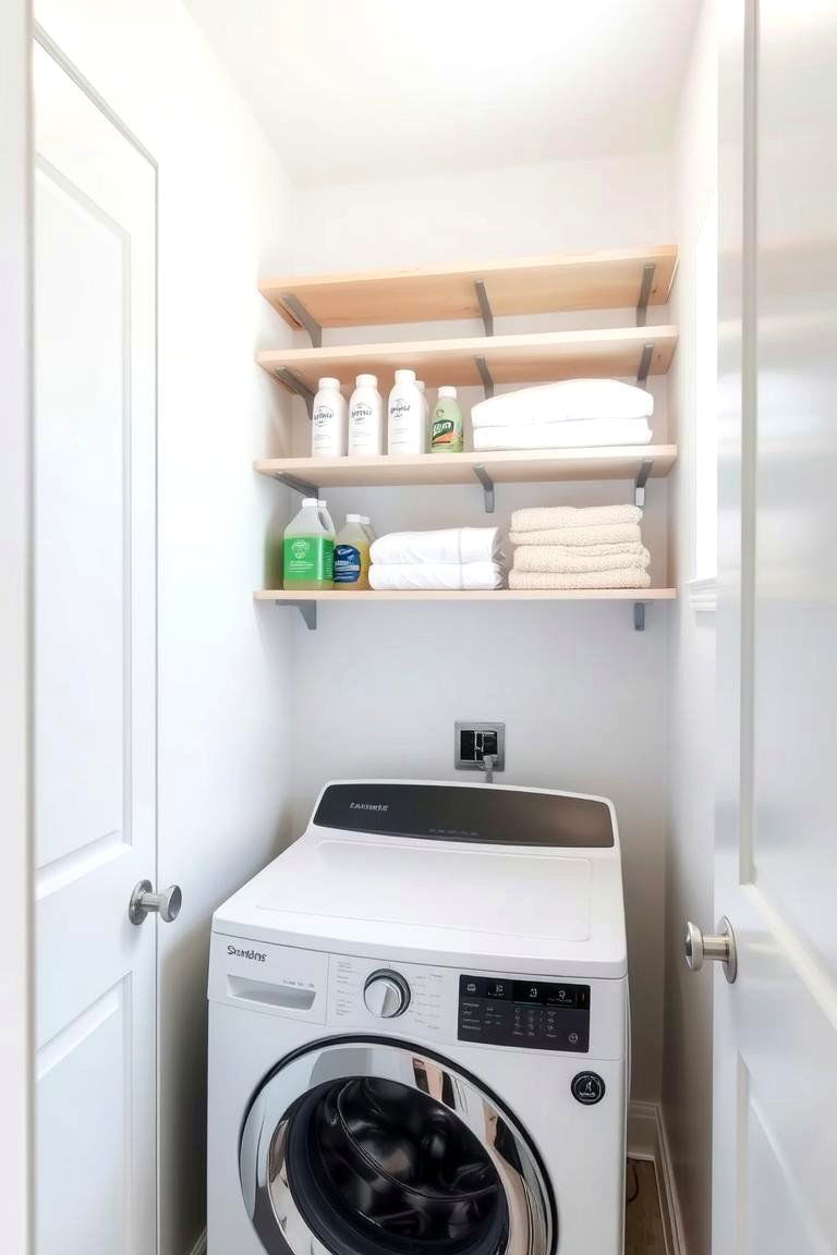 Maximize Vertical Storage Wall Mounted Shelves - 24 Small Laundry Room Ideas With a Top Load Washing Machine