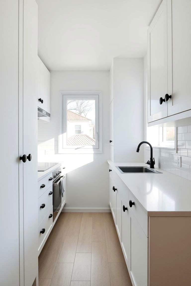 Maximizing Small Spaces - 24 White Kitchen Cabinets With Black Hardware