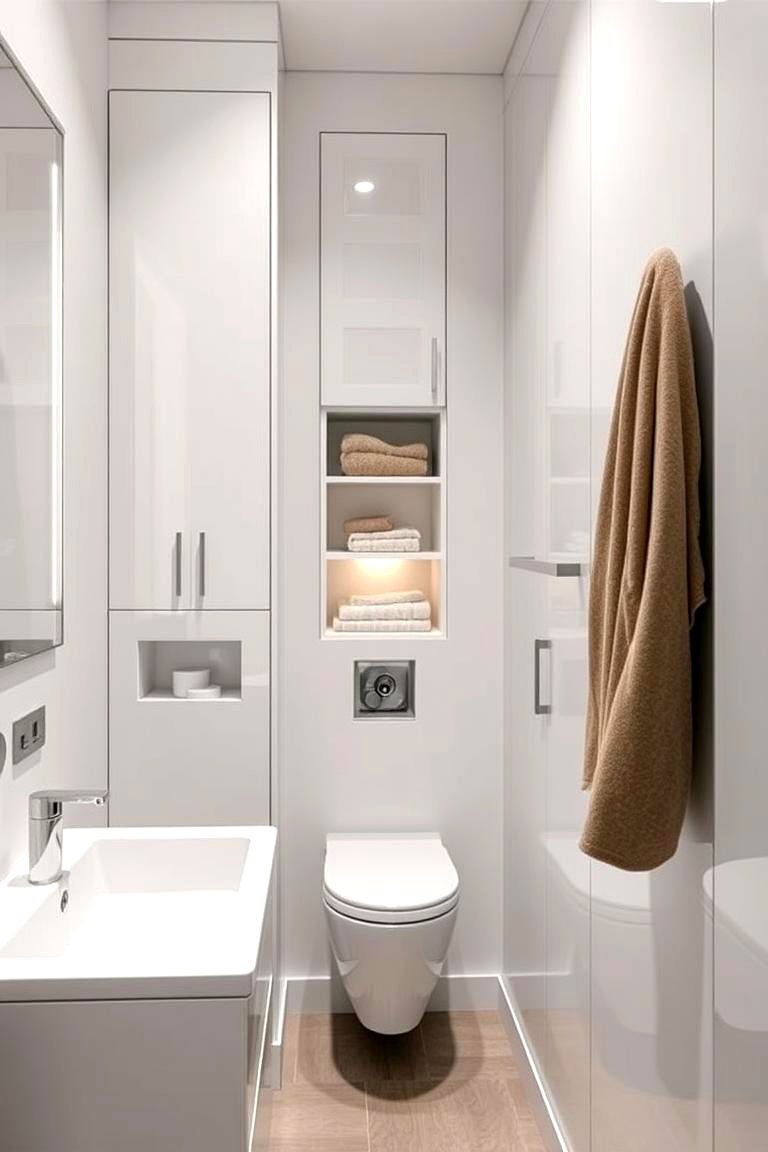 Maximizing Storage with Integrated Cabinets - 24 Hallway Bathroom Ideas