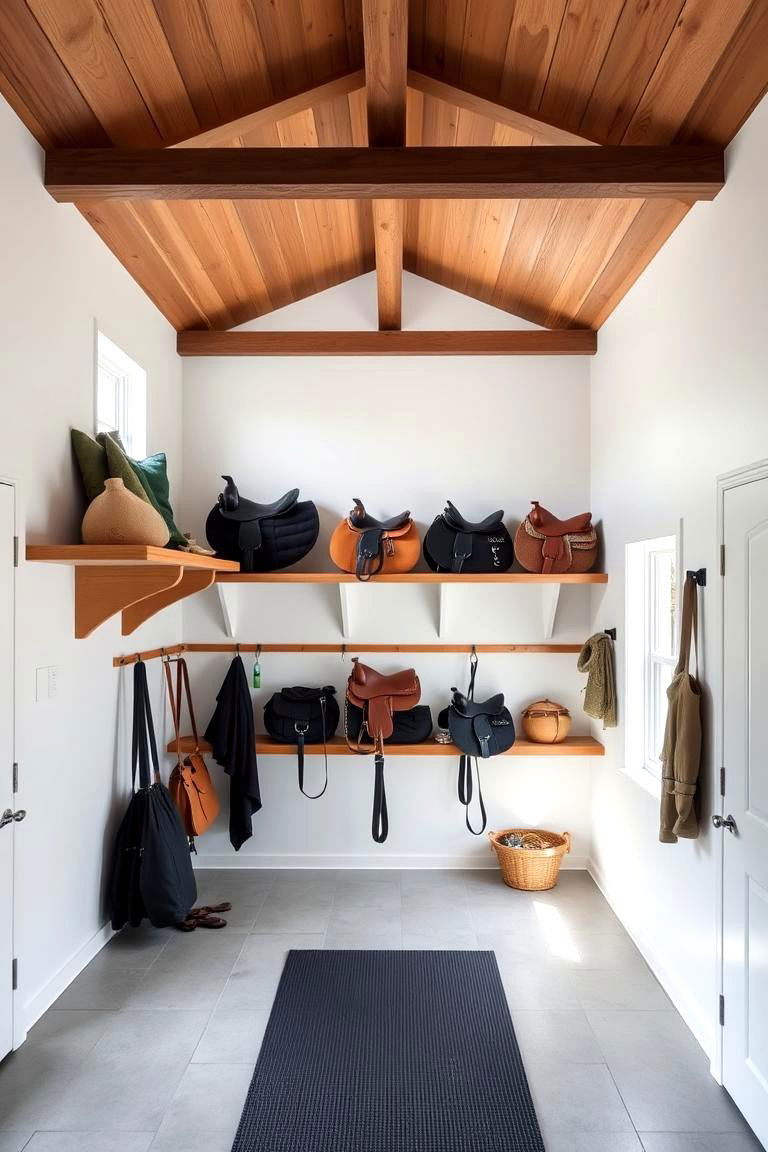 Maximizing Storage with Overhead Shelving - 24 Tack Room Ideas