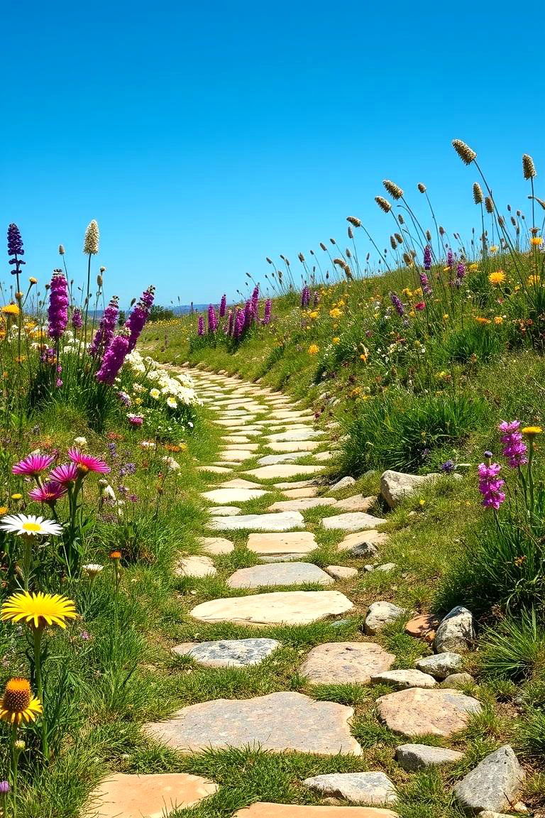 Meadow Style Wildflower Stone Walkway - 24 Stone Walkway Ideas