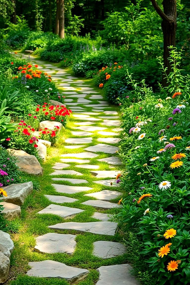 Meandering Stone Path - 24 Curved Walkway Ideas