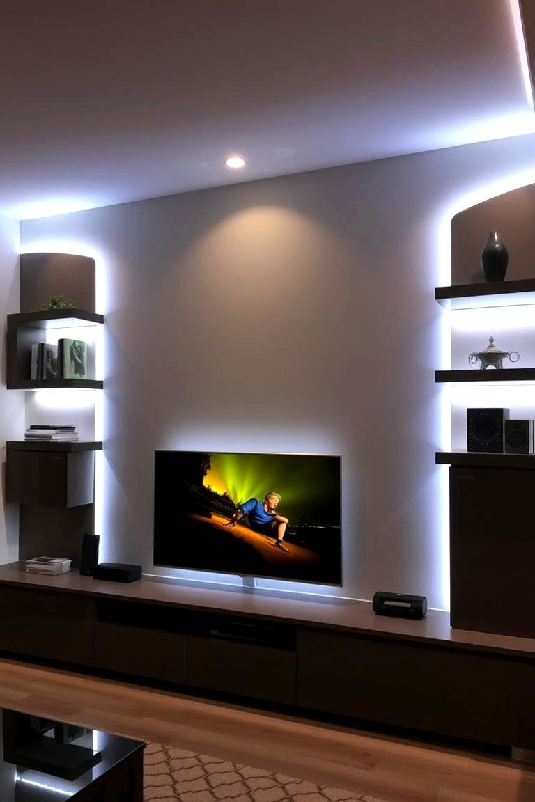 Media Wall with Accent Lighting - 24 Media Wall Ideas