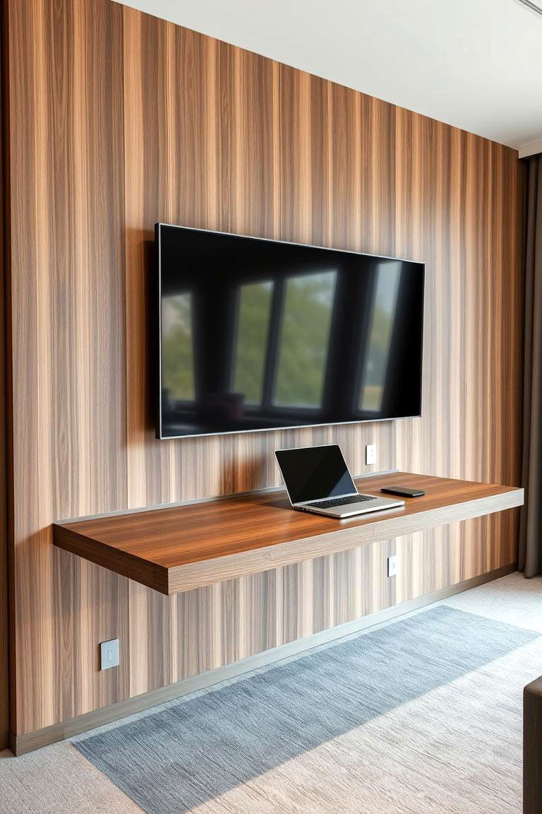 Media Wall with Floating Desk - 24 Media Wall Ideas