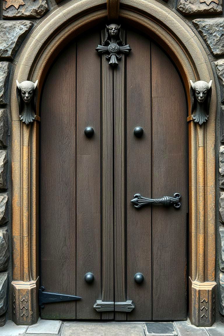 Medieval Inspired Door with Gargoyle Accents - 24 Gothic Front Door Ideas