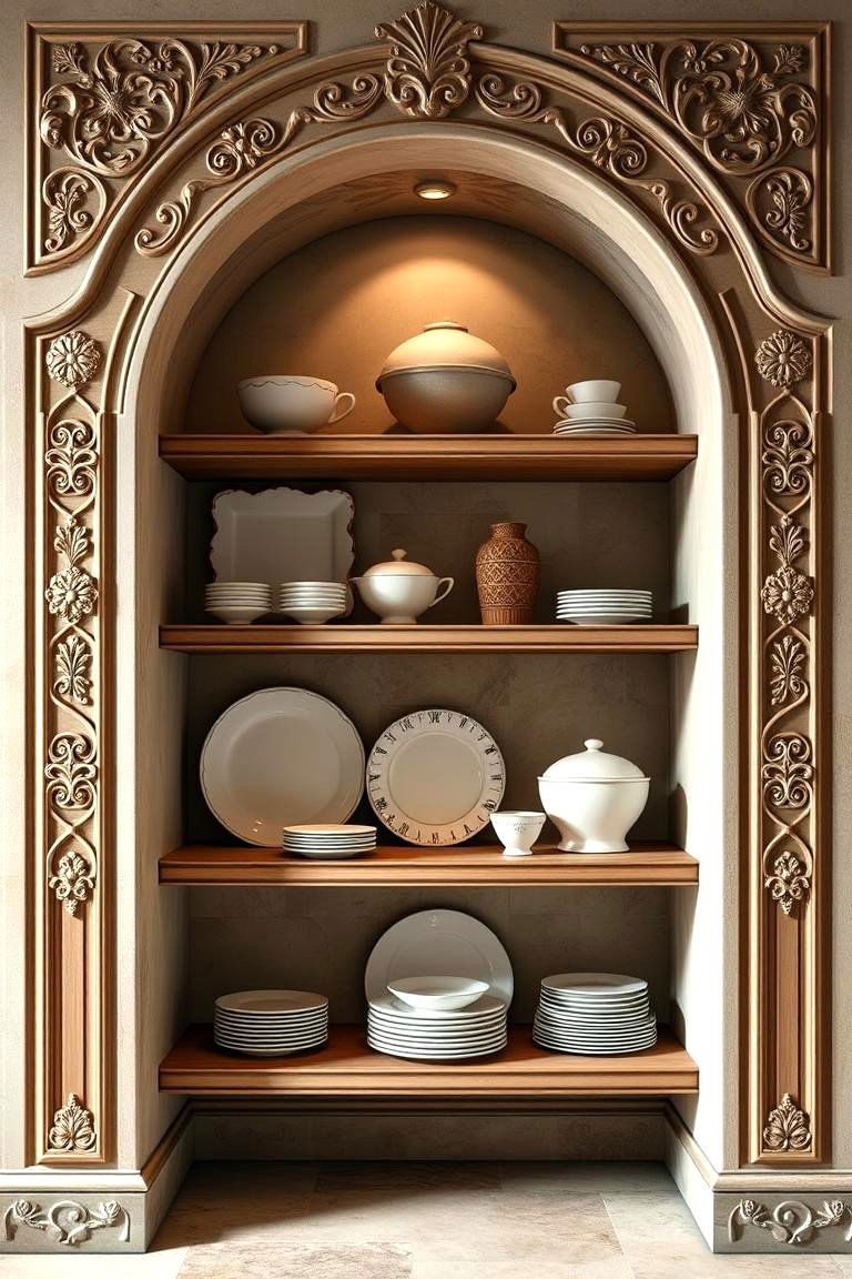 Mediterranean Archway Shelving - 24 Mediterranean Kitchen Ideas