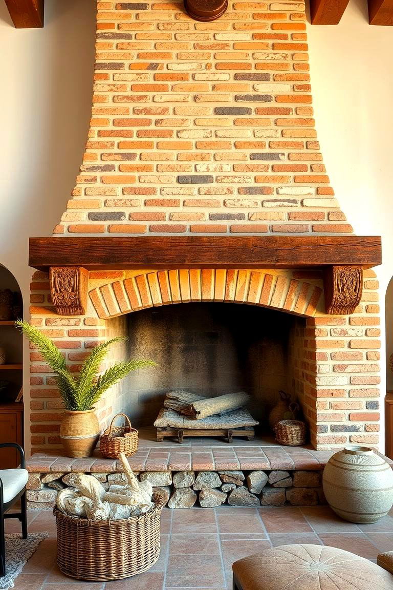 Mediterranean Brick Fireplace - 24 Brick Fireplace Ideas
