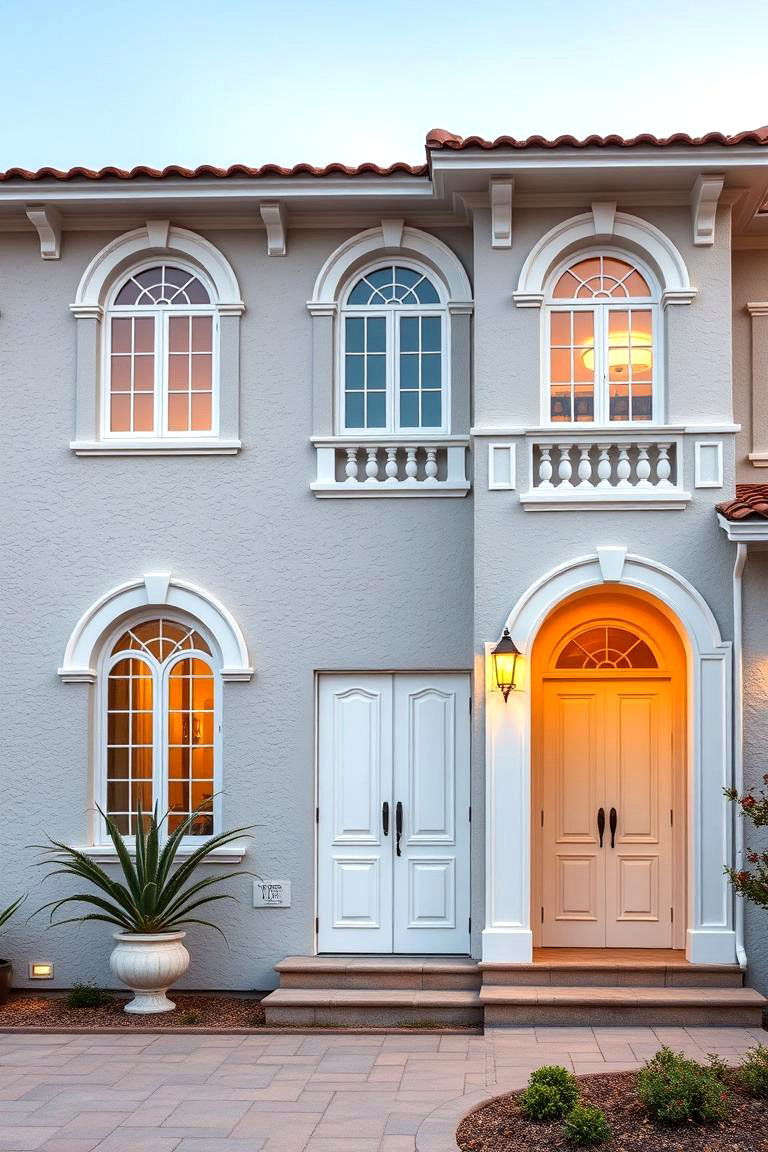 Mediterranean Flair - 24 Light Grey House With White Trim Design Ideas