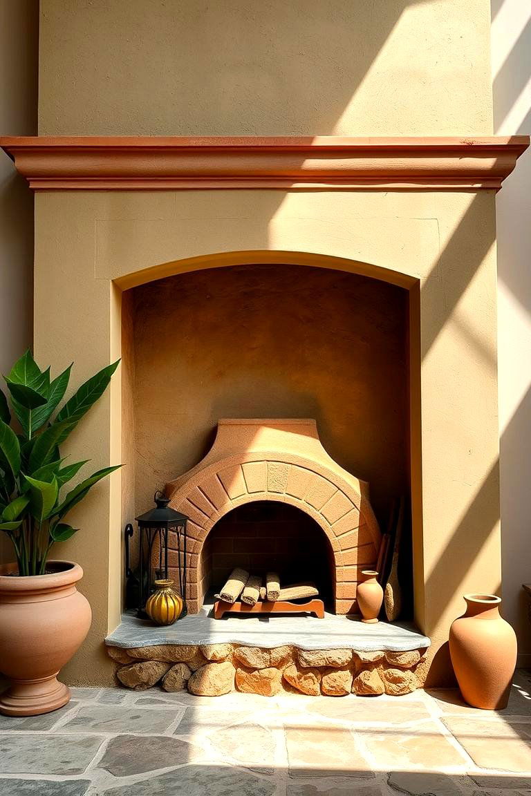 Mediterranean Green Terracotta Fireplace - 24 Green Fireplace Ideas