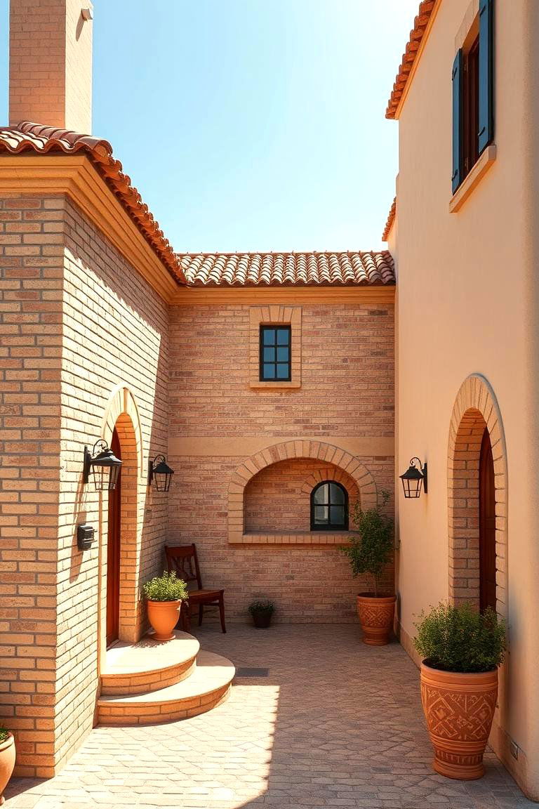 Mediterranean Inspired Beige Brick Exterior - 24 Beige Brick Exterior Home Ideas