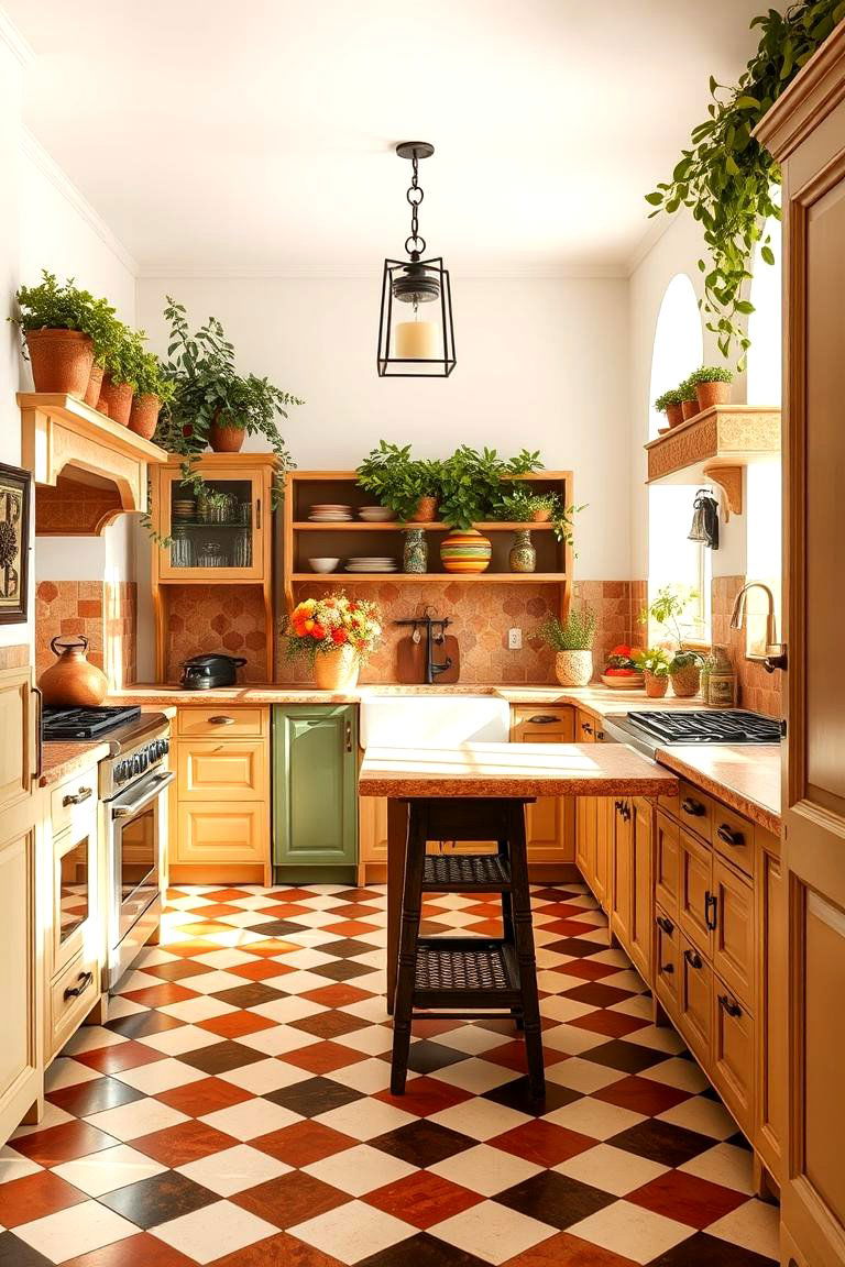 Mediterranean Inspired Checkered Floor - 24 Kitchens With Checkered Floors
