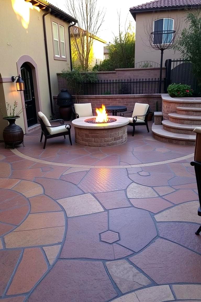 Mediterranean Inspired Oasis - 24 stamped concrete patio with fire pit ideas